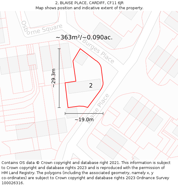 2, BLAISE PLACE, CARDIFF, CF11 6JR: Plot and title map
