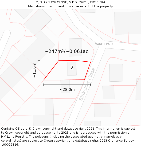 2, BLAKELOW CLOSE, MIDDLEWICH, CW10 0PA: Plot and title map