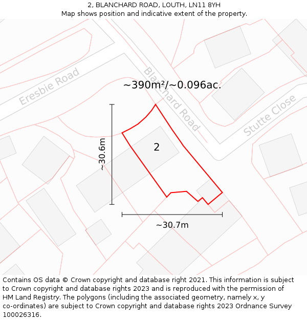 2, BLANCHARD ROAD, LOUTH, LN11 8YH: Plot and title map