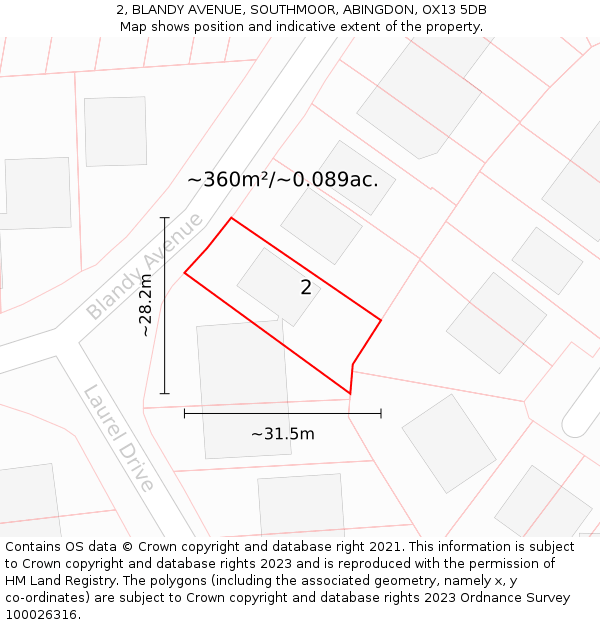 2, BLANDY AVENUE, SOUTHMOOR, ABINGDON, OX13 5DB: Plot and title map