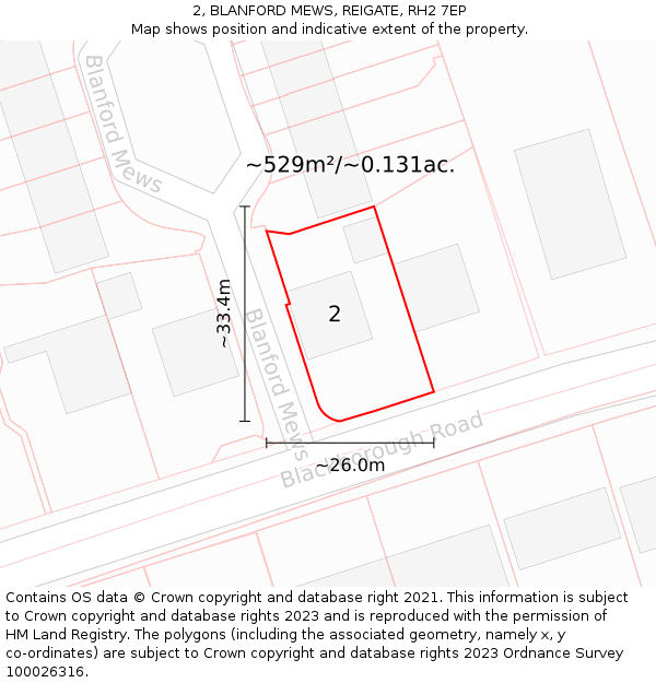 2, BLANFORD MEWS, REIGATE, RH2 7EP: Plot and title map