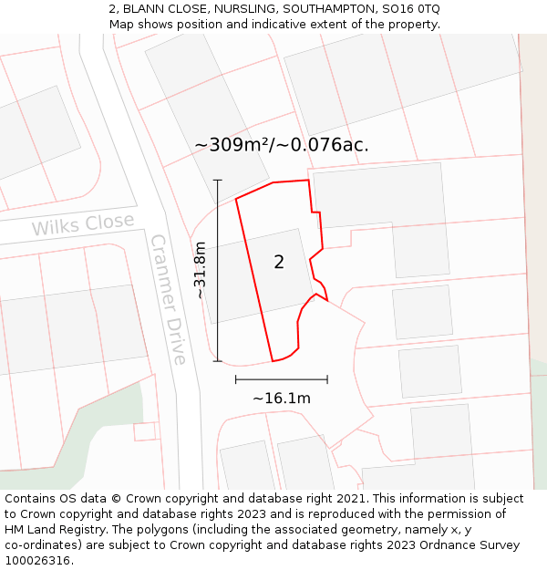 2, BLANN CLOSE, NURSLING, SOUTHAMPTON, SO16 0TQ: Plot and title map