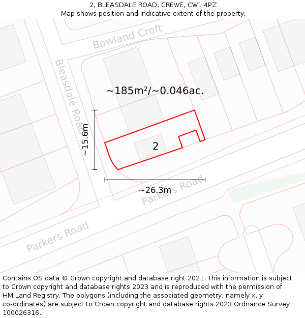 2, BLEASDALE ROAD, CREWE, CW1 4PZ: Plot and title map