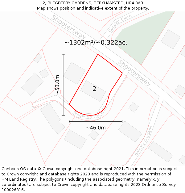 2, BLEGBERRY GARDENS, BERKHAMSTED, HP4 3AR: Plot and title map