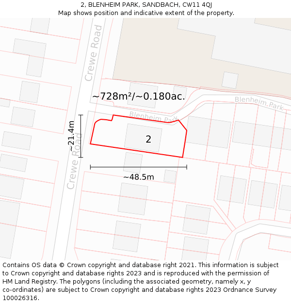 2, BLENHEIM PARK, SANDBACH, CW11 4QJ: Plot and title map