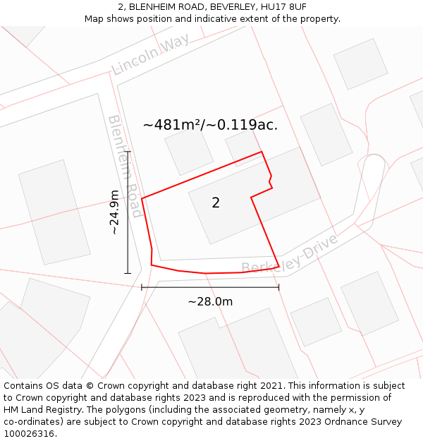 2, BLENHEIM ROAD, BEVERLEY, HU17 8UF: Plot and title map