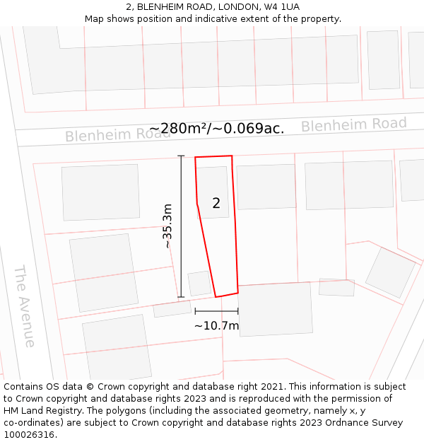 2, BLENHEIM ROAD, LONDON, W4 1UA: Plot and title map