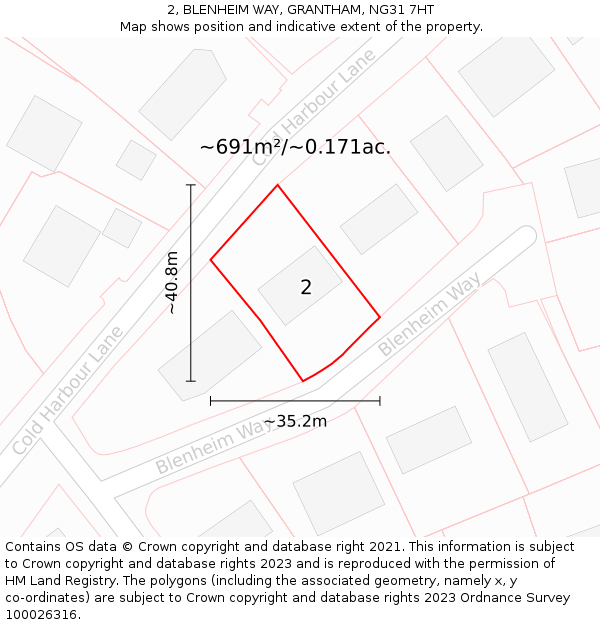 2, BLENHEIM WAY, GRANTHAM, NG31 7HT: Plot and title map