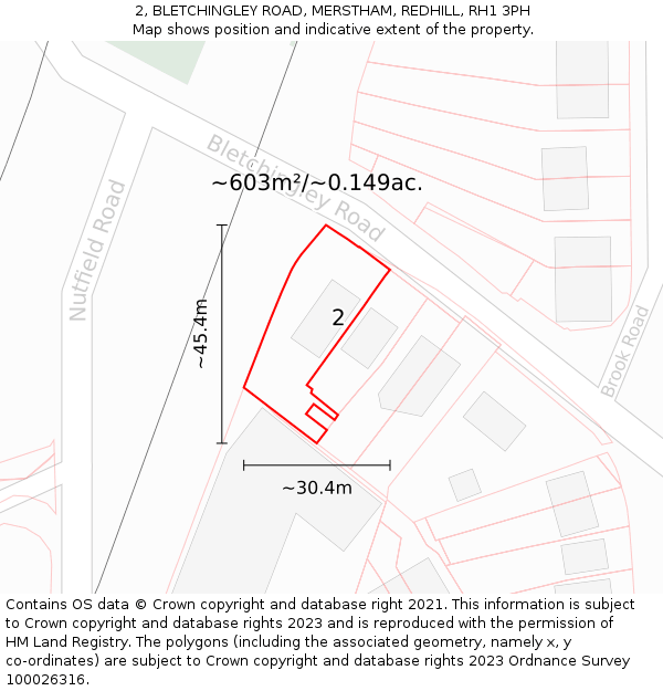 2, BLETCHINGLEY ROAD, MERSTHAM, REDHILL, RH1 3PH: Plot and title map