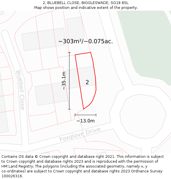 2, BLUEBELL CLOSE, BIGGLESWADE, SG18 8SL: Plot and title map