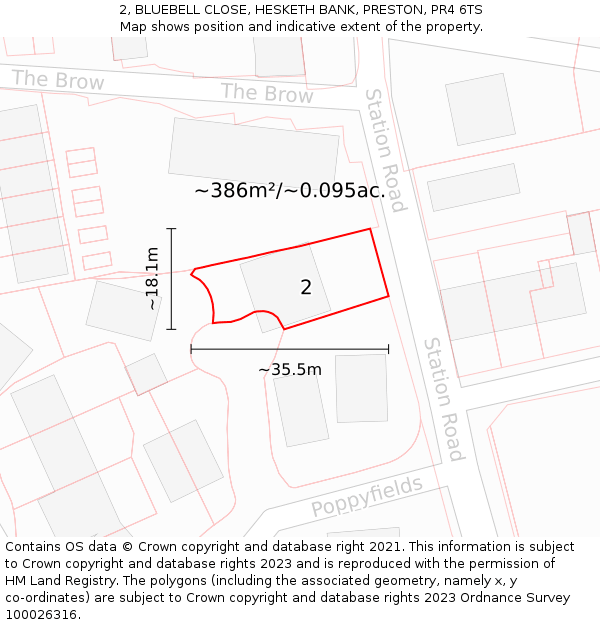 2, BLUEBELL CLOSE, HESKETH BANK, PRESTON, PR4 6TS: Plot and title map