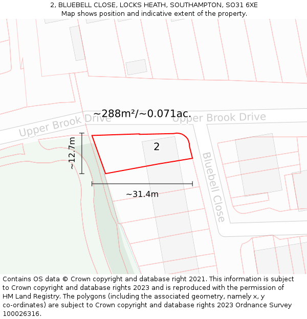 2, BLUEBELL CLOSE, LOCKS HEATH, SOUTHAMPTON, SO31 6XE: Plot and title map