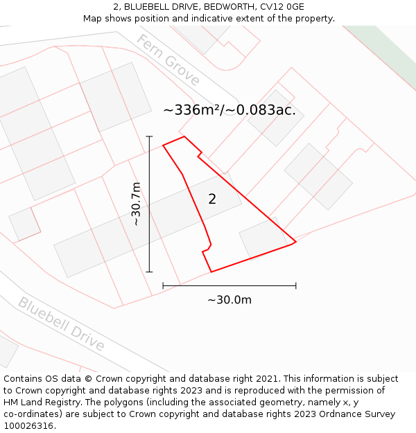 2, BLUEBELL DRIVE, BEDWORTH, CV12 0GE: Plot and title map