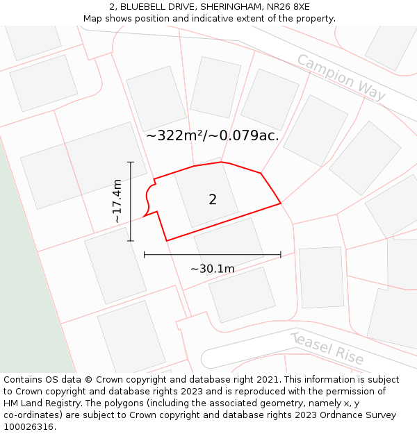 2, BLUEBELL DRIVE, SHERINGHAM, NR26 8XE: Plot and title map