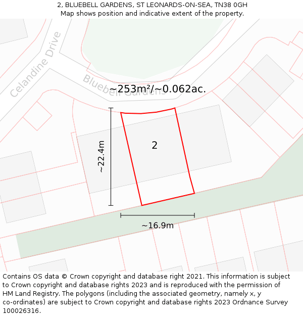 2, BLUEBELL GARDENS, ST LEONARDS-ON-SEA, TN38 0GH: Plot and title map