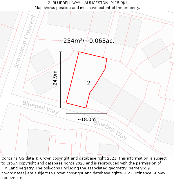 2, BLUEBELL WAY, LAUNCESTON, PL15 9JU: Plot and title map