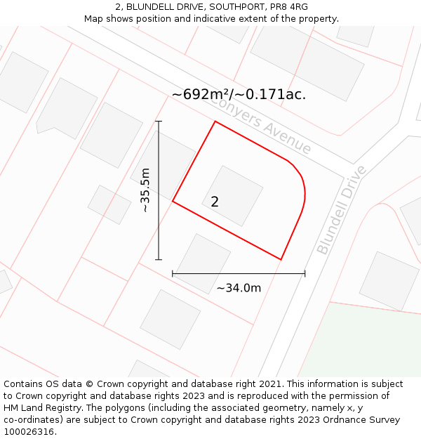 2, BLUNDELL DRIVE, SOUTHPORT, PR8 4RG: Plot and title map