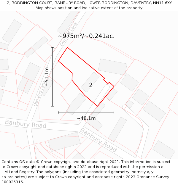 2, BODDINGTON COURT, BANBURY ROAD, LOWER BODDINGTON, DAVENTRY, NN11 6XY: Plot and title map