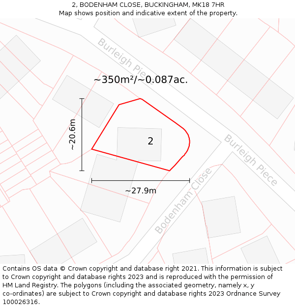 2, BODENHAM CLOSE, BUCKINGHAM, MK18 7HR: Plot and title map