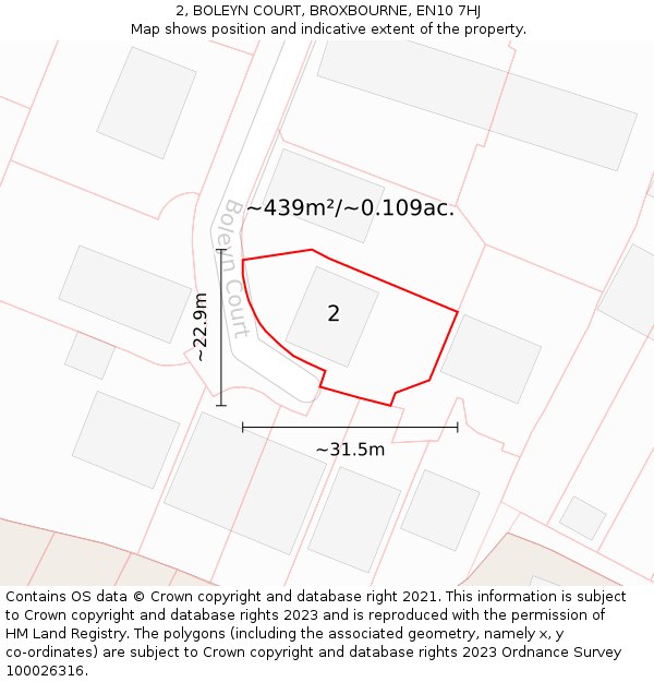 2, BOLEYN COURT, BROXBOURNE, EN10 7HJ: Plot and title map