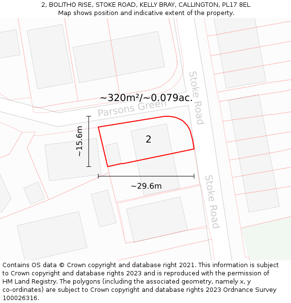 2, BOLITHO RISE, STOKE ROAD, KELLY BRAY, CALLINGTON, PL17 8EL: Plot and title map