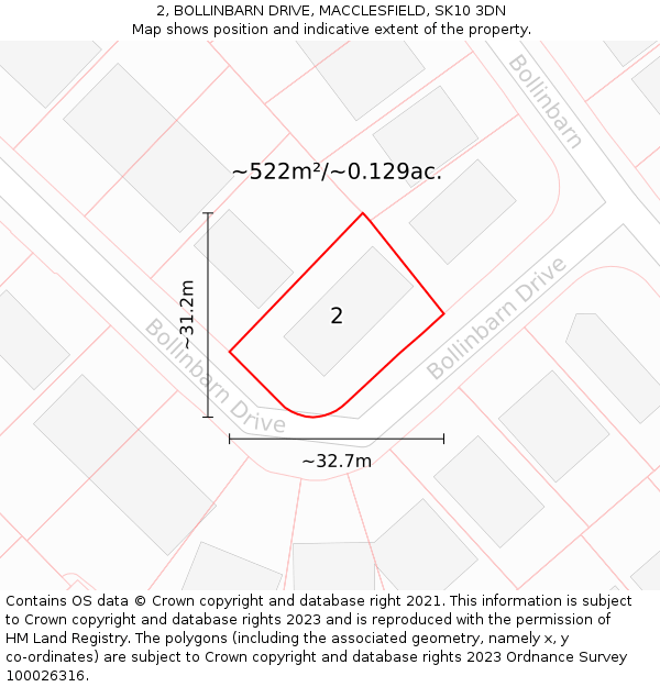 2, BOLLINBARN DRIVE, MACCLESFIELD, SK10 3DN: Plot and title map