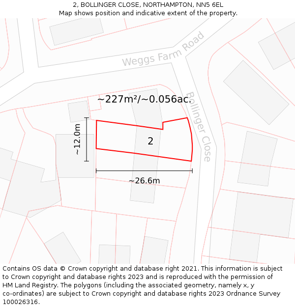 2, BOLLINGER CLOSE, NORTHAMPTON, NN5 6EL: Plot and title map