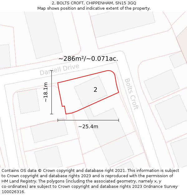 2, BOLTS CROFT, CHIPPENHAM, SN15 3GQ: Plot and title map