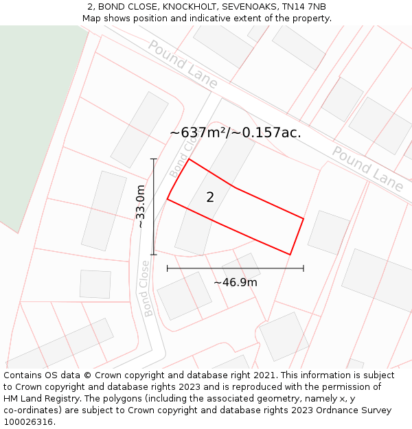 2, BOND CLOSE, KNOCKHOLT, SEVENOAKS, TN14 7NB: Plot and title map