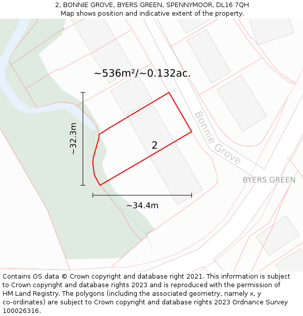 2, BONNIE GROVE, BYERS GREEN, SPENNYMOOR, DL16 7QH: Plot and title map