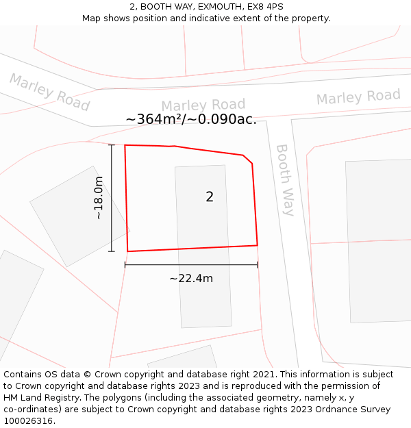2, BOOTH WAY, EXMOUTH, EX8 4PS: Plot and title map