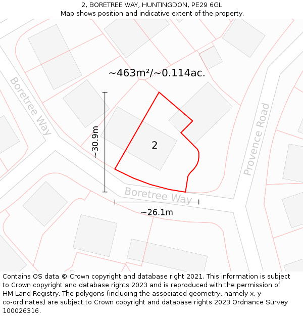 2, BORETREE WAY, HUNTINGDON, PE29 6GL: Plot and title map