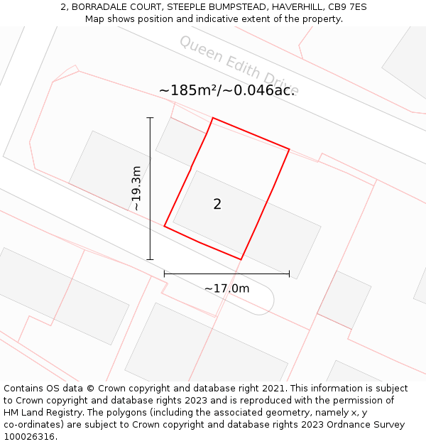 2, BORRADALE COURT, STEEPLE BUMPSTEAD, HAVERHILL, CB9 7ES: Plot and title map