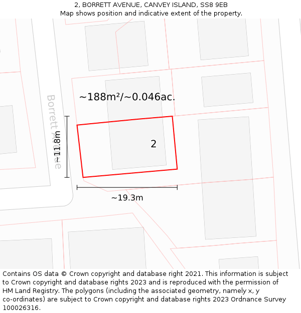 2, BORRETT AVENUE, CANVEY ISLAND, SS8 9EB: Plot and title map