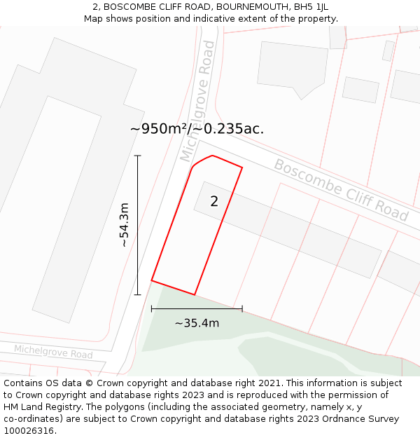 2, BOSCOMBE CLIFF ROAD, BOURNEMOUTH, BH5 1JL: Plot and title map