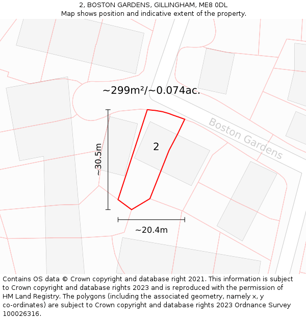 2, BOSTON GARDENS, GILLINGHAM, ME8 0DL: Plot and title map