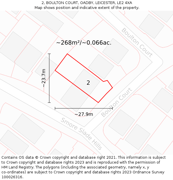 2, BOULTON COURT, OADBY, LEICESTER, LE2 4XA: Plot and title map