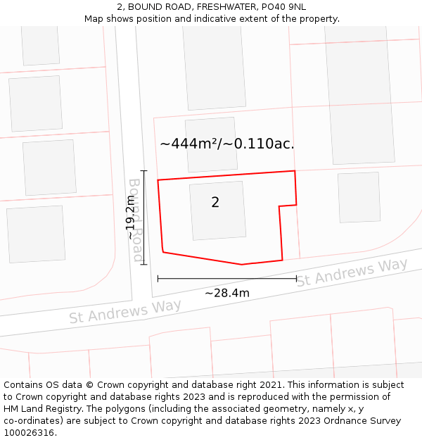 2, BOUND ROAD, FRESHWATER, PO40 9NL: Plot and title map