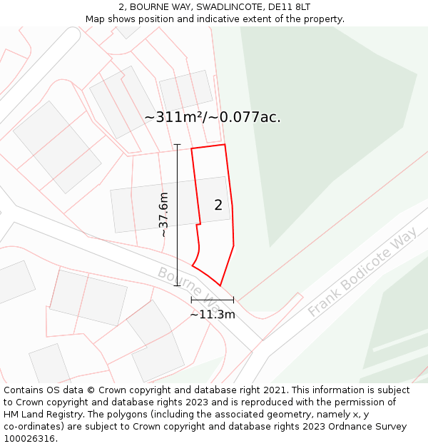 2, BOURNE WAY, SWADLINCOTE, DE11 8LT: Plot and title map