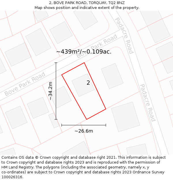 2, BOVE PARK ROAD, TORQUAY, TQ2 8NZ: Plot and title map