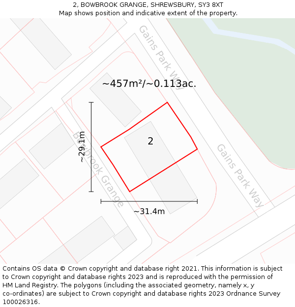 2, BOWBROOK GRANGE, SHREWSBURY, SY3 8XT: Plot and title map