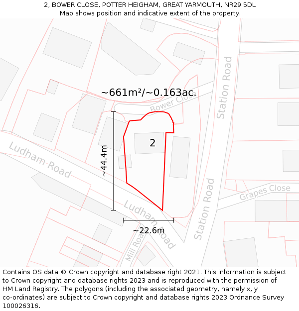 2, BOWER CLOSE, POTTER HEIGHAM, GREAT YARMOUTH, NR29 5DL: Plot and title map