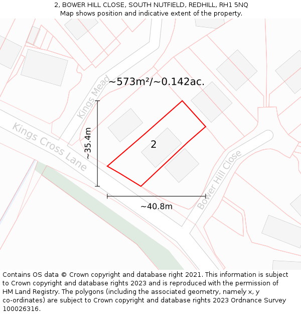 2, BOWER HILL CLOSE, SOUTH NUTFIELD, REDHILL, RH1 5NQ: Plot and title map