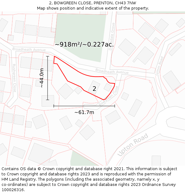 2, BOWGREEN CLOSE, PRENTON, CH43 7NW: Plot and title map