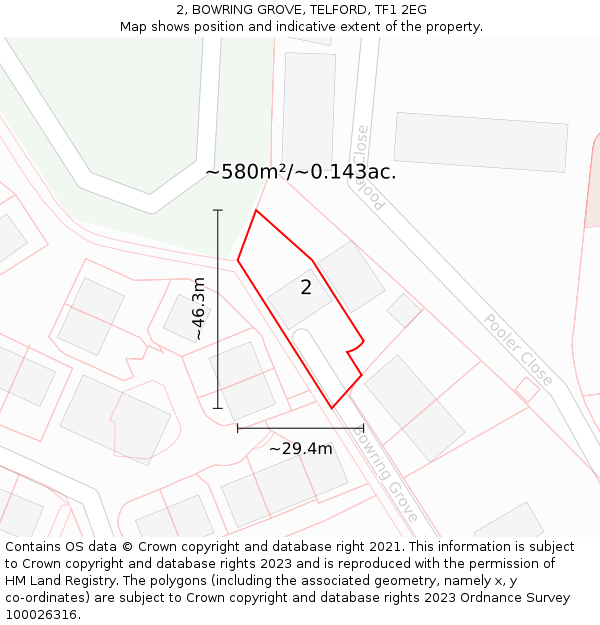2, BOWRING GROVE, TELFORD, TF1 2EG: Plot and title map