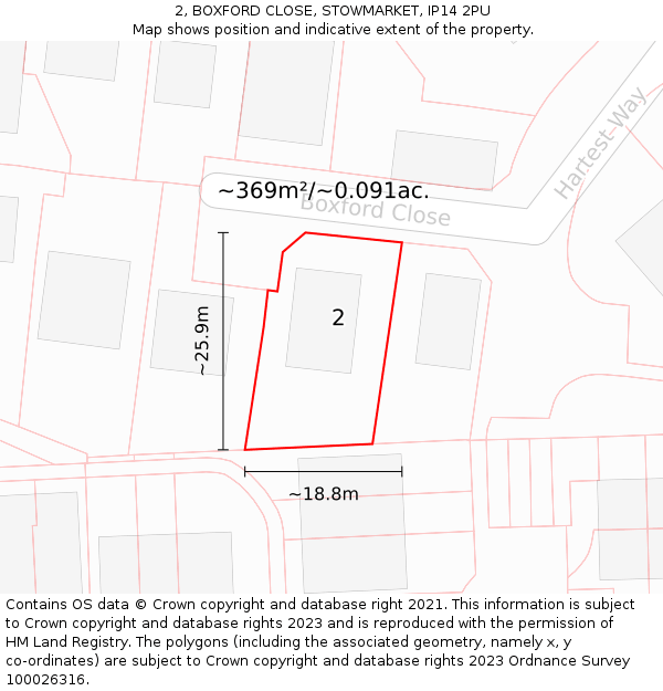 2, BOXFORD CLOSE, STOWMARKET, IP14 2PU: Plot and title map