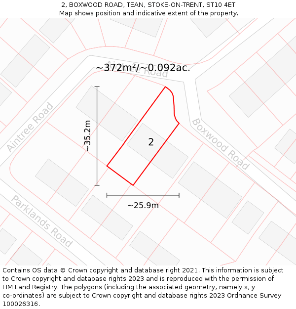 2, BOXWOOD ROAD, TEAN, STOKE-ON-TRENT, ST10 4ET: Plot and title map