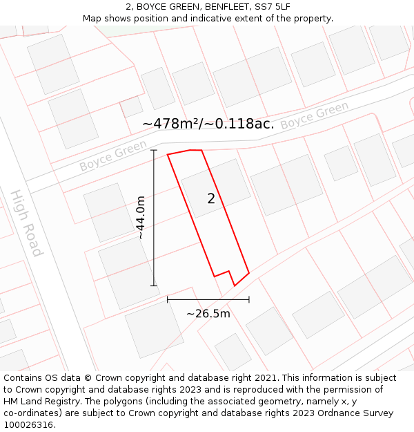 2, BOYCE GREEN, BENFLEET, SS7 5LF: Plot and title map