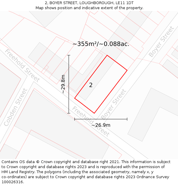 2, BOYER STREET, LOUGHBOROUGH, LE11 1DT: Plot and title map