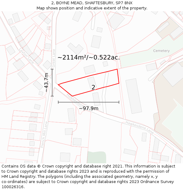 2, BOYNE MEAD, SHAFTESBURY, SP7 8NX: Plot and title map